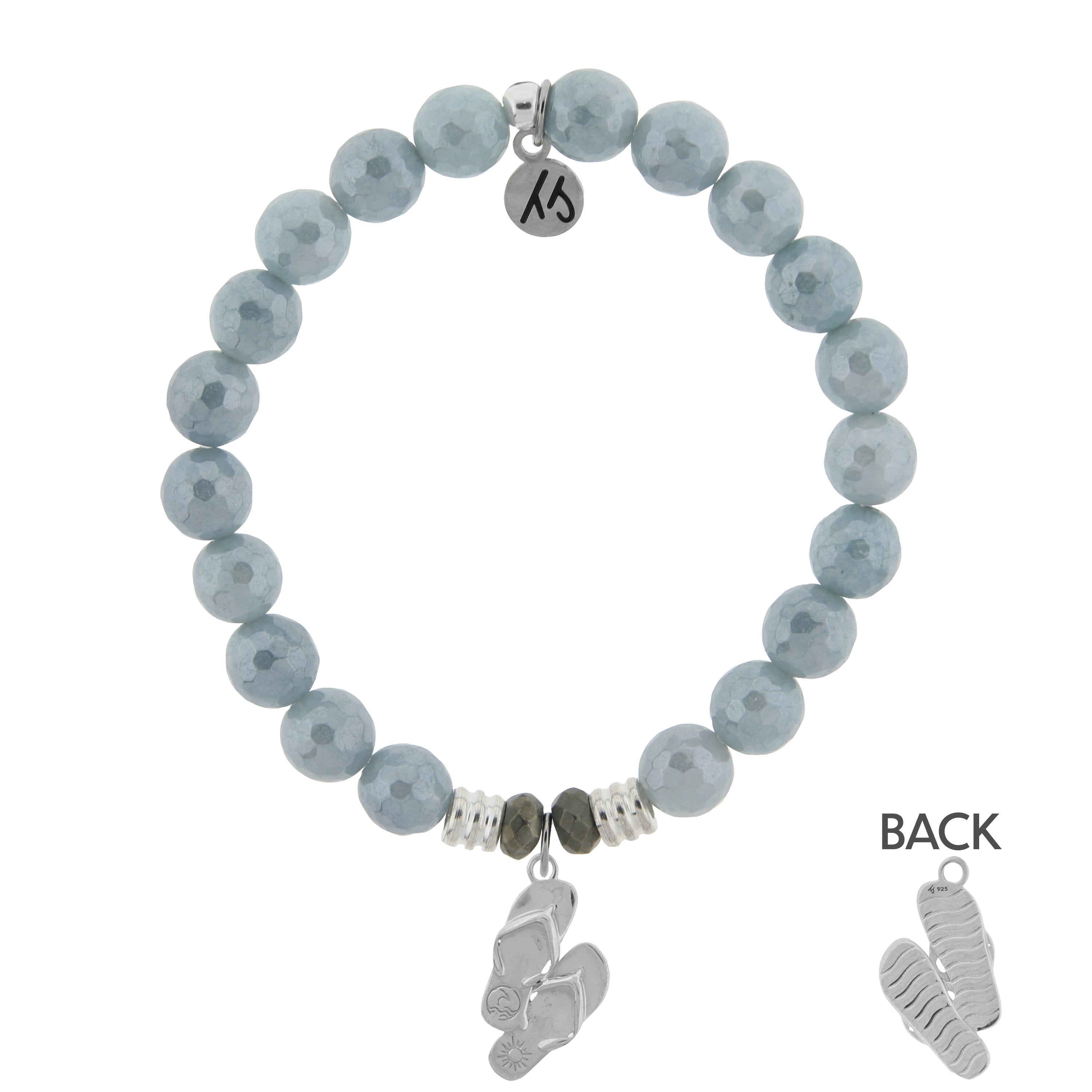 Blue Quartzite Stone Bracelet with Flip Flop Sterling Silver Charm