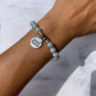 Blue Quartzite Gemstone Bracelet with Grandmother Sterling Silver Charm T. Jazelle