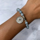 Blue Quartzite Gemstone Bracelet with Guidance Sterling Silver Charm Tiffany Jazelle