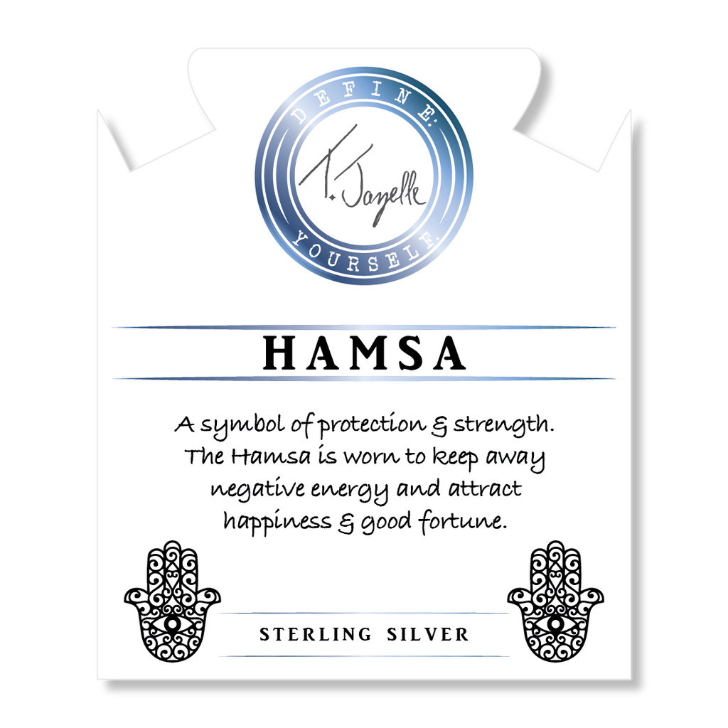 Blue Quartzite Stone Bracelet with Hamsa Sterling Silver Charm
