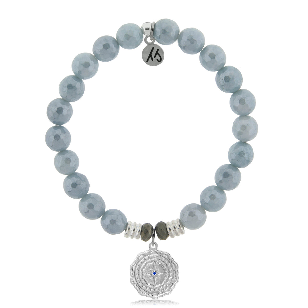 Blue Quartzite Stone Bracelet with Healing Sterling Silver Charm