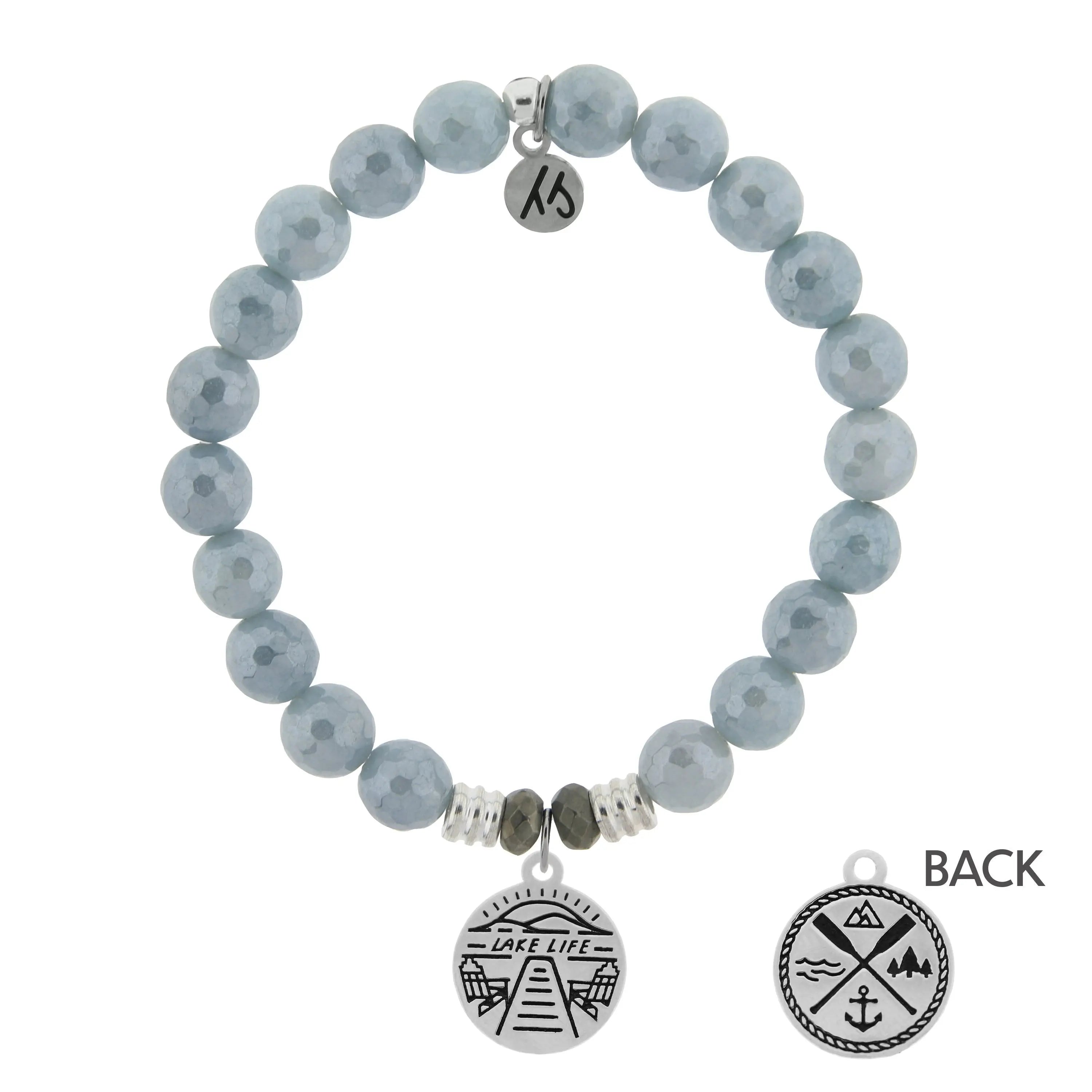 Blue Quartzite Stone Bracelet with Lake Life Sterling Silver Charm
