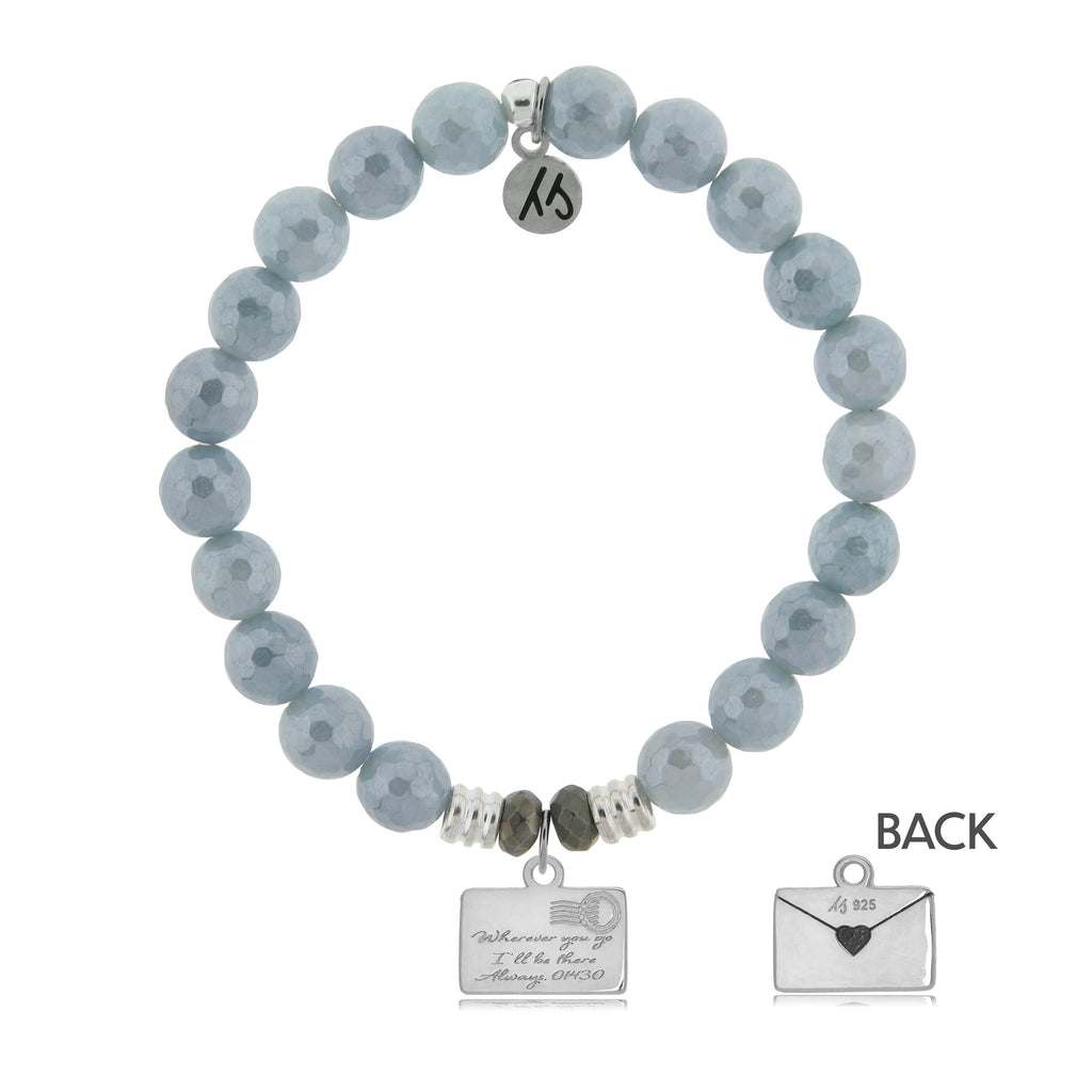 Blue Quartzite Stone Bracelet with Love Letter Sterling Silver Charm