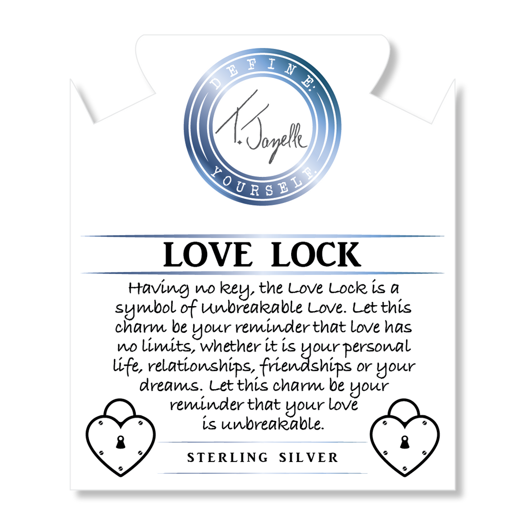 Blue Quartzite Stone Bracelet with Love Lock Sterling Silver Charm