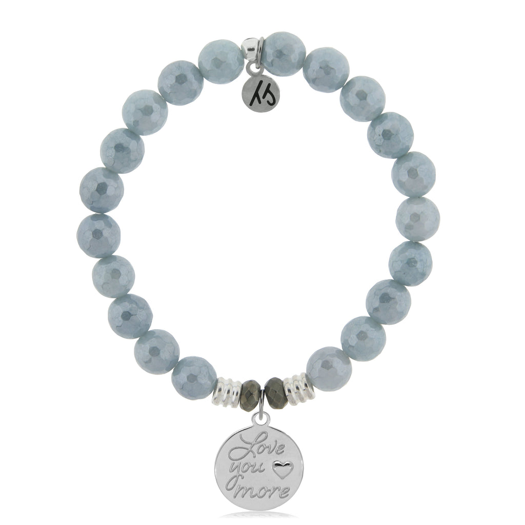 Blue Quartzite Stone Bracelet with Love You More Sterling Silver Charm