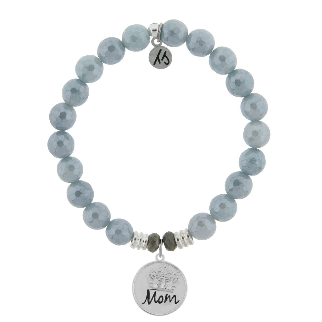 Blue Quartzite Stone Bracelet with Mom Crown Sterling Silver Charm