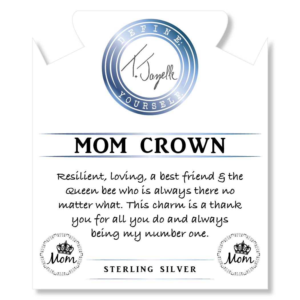 Blue Quartzite Stone Bracelet with Mom Crown Sterling Silver Charm