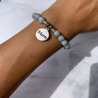 Blue Quartzite Gemstone Bracelet with Mom Sterling Silver Charm T. Jazelle