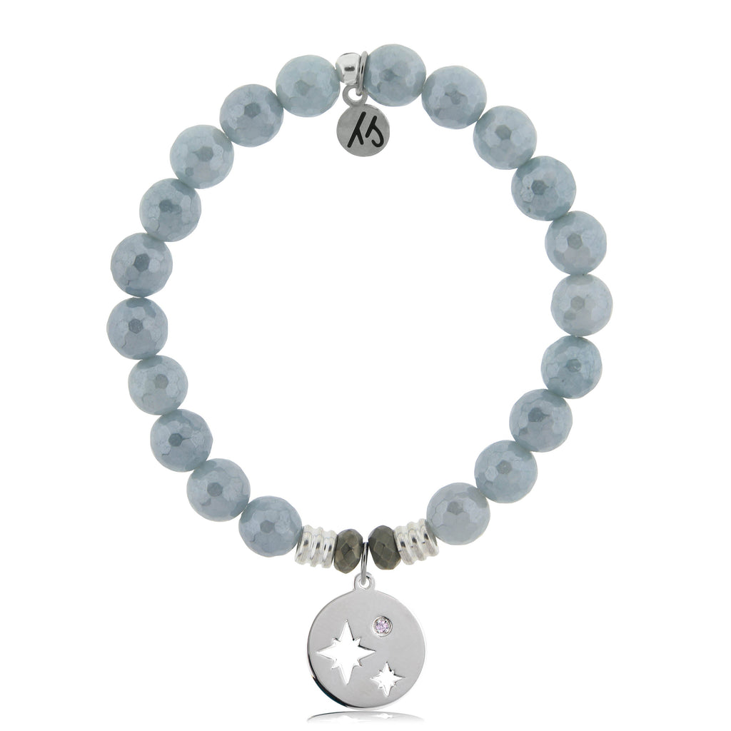 Blue Quartzite Stone Bracelet with Mother Daughter Sterling Silver Charm