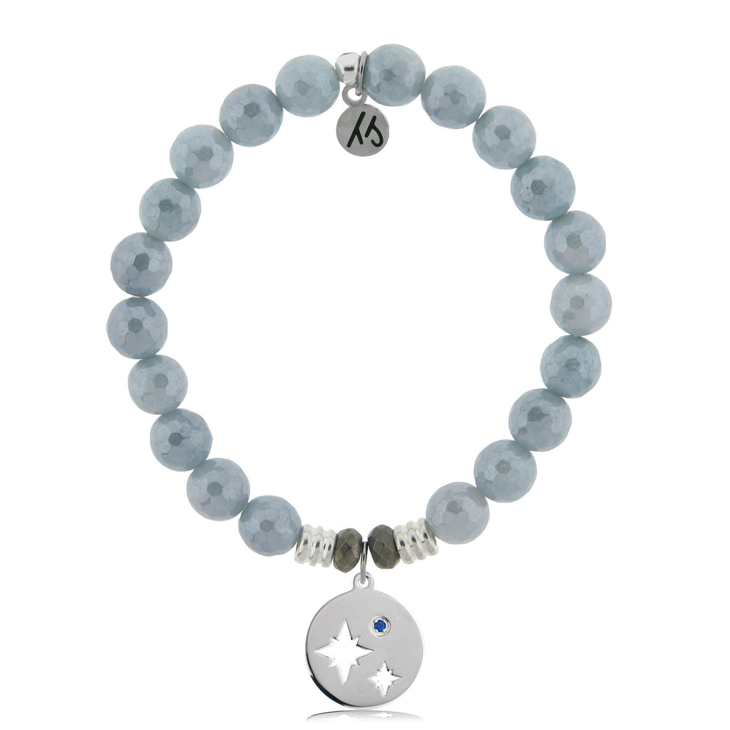 Blue Quartzite Stone Bracelet with Mother Son Sterling Silver Charm