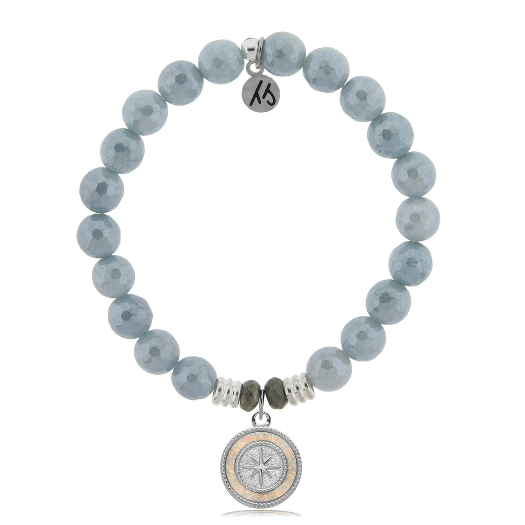 Blue Quartzite Stone Bracelet with North Star Sterling Silver Charm