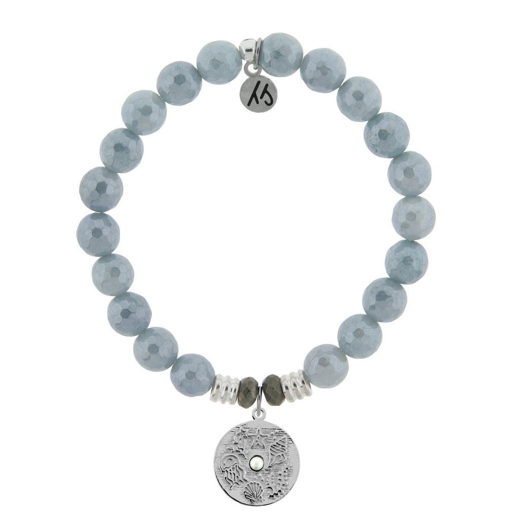 Blue Quartzite Stone Bracelet with Ocean Lover Sterling Silver Charm