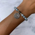 Blue Quartzite Gemstone Bracelet with Saint Christopher Sterling Silver Charm Tiffany Jazelle