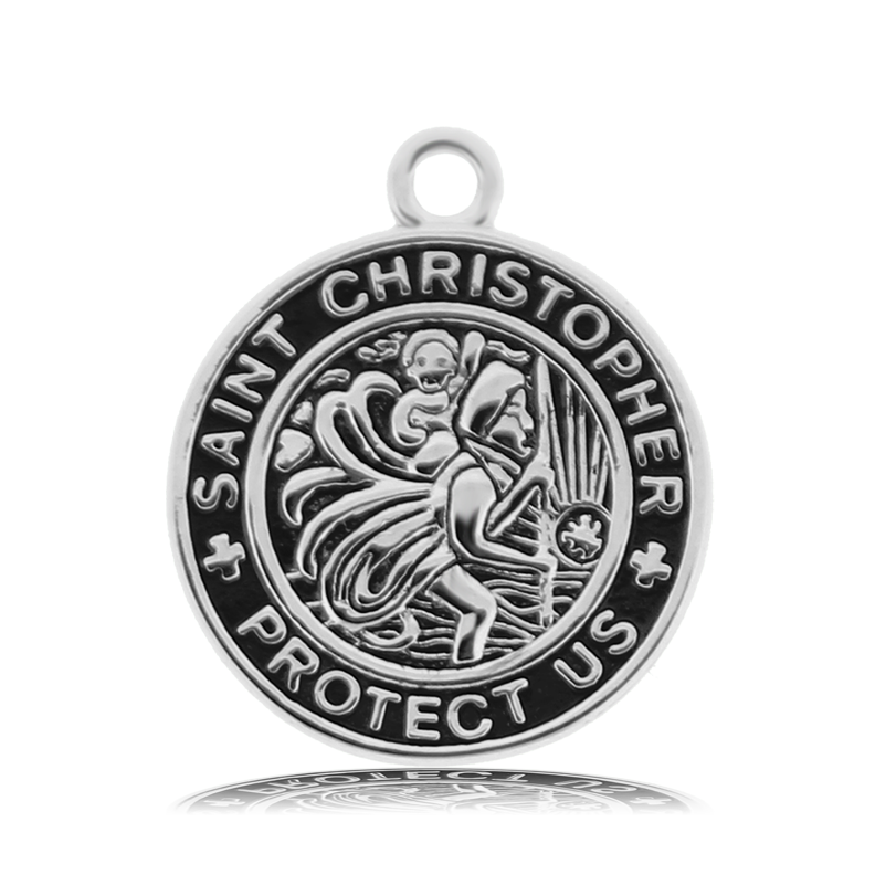 Blue Quartzite Stone Bracelet with Saint Christopher Sterling Silver Charm