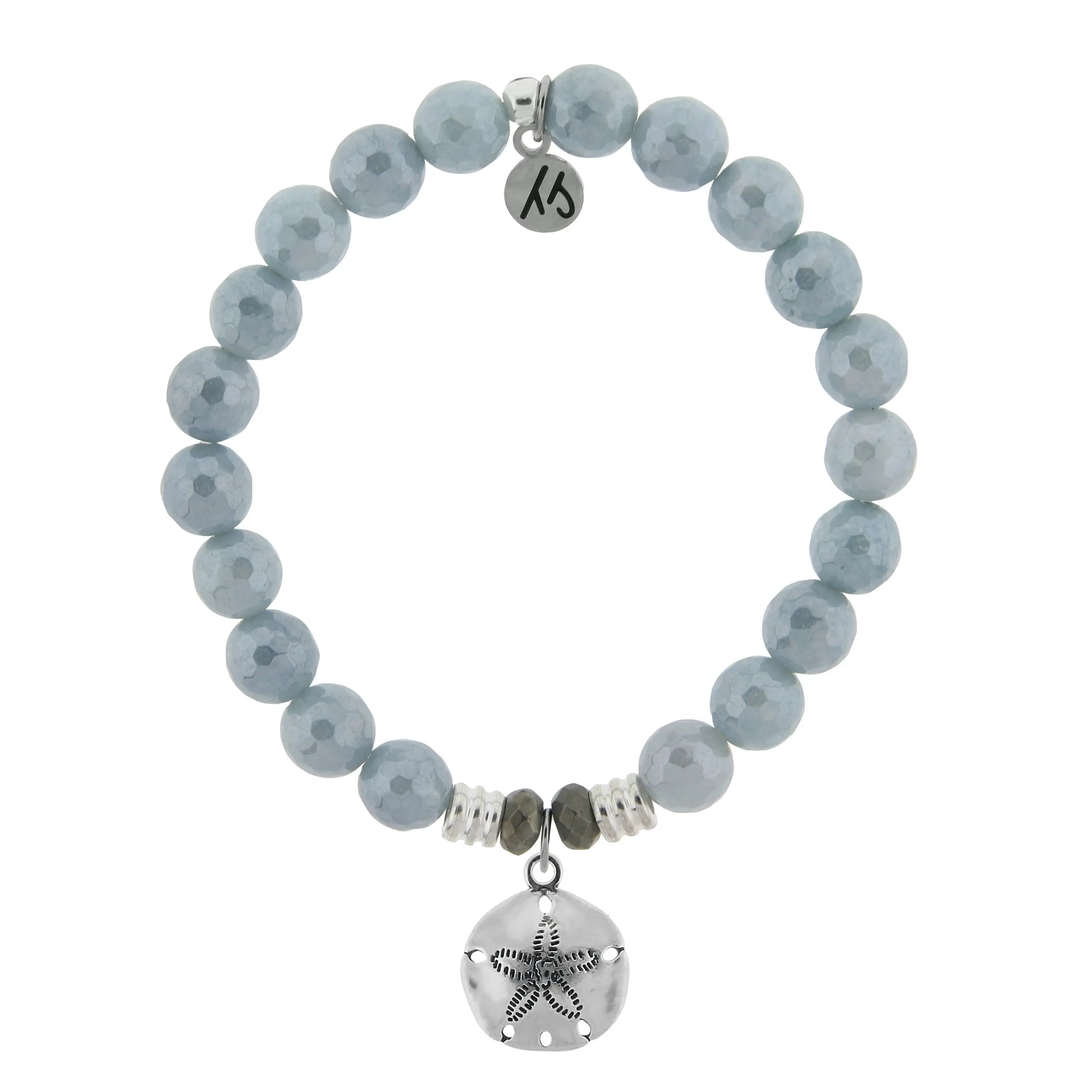 Blue Quartzite Gemstone Bracelet with Sand Dollar Sterling Silver Charm Tiffany Jazelle