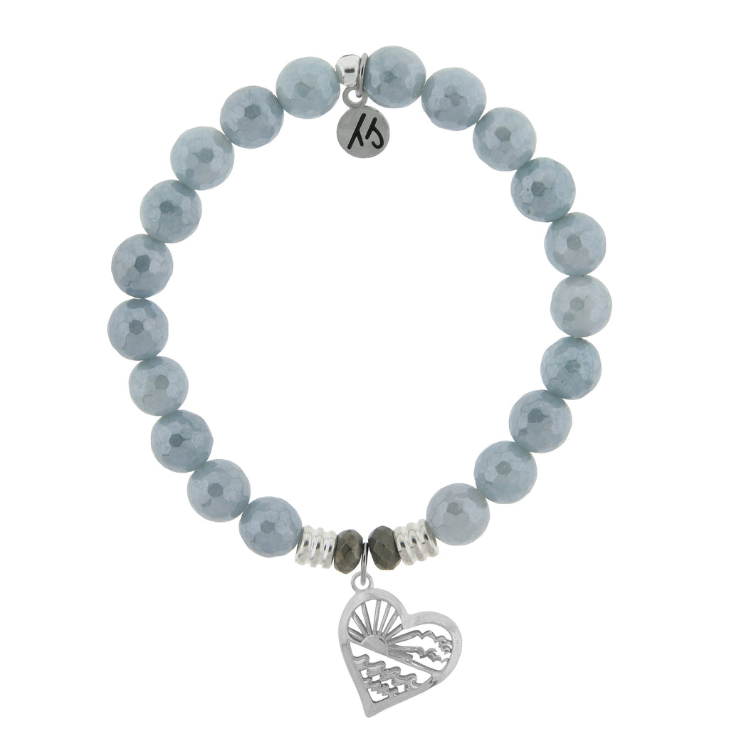 Blue Quartzite Stone Bracelet with Seas the Day Sterling Silver Charm