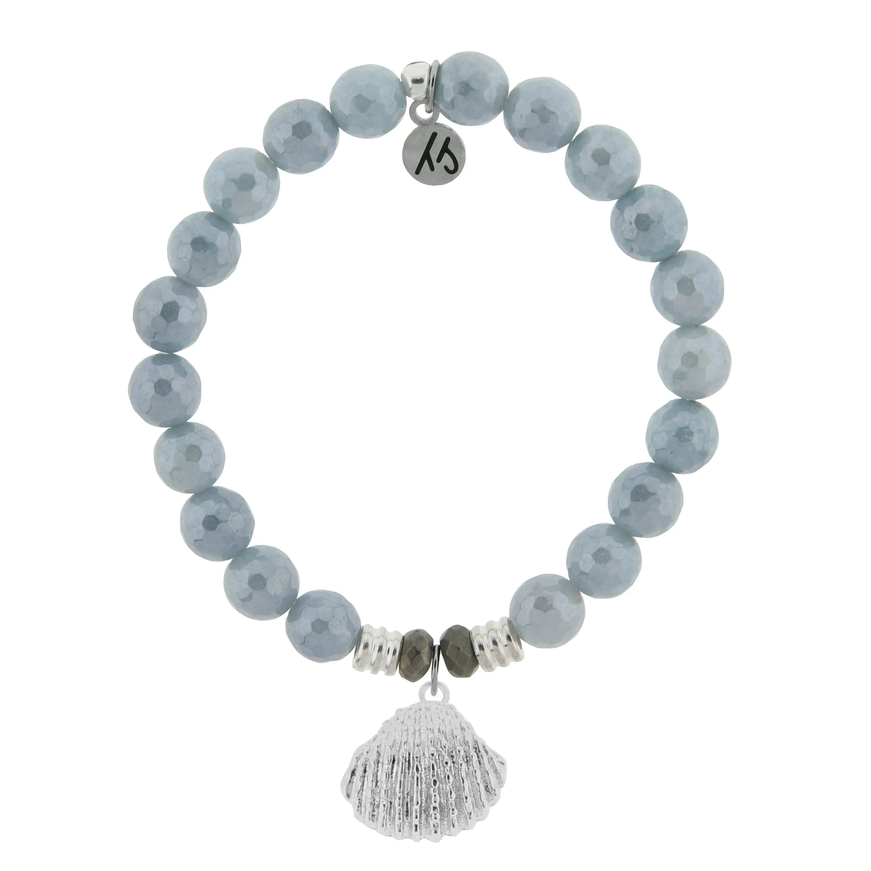 Blue Quartzite Gemstone Bracelet with Seashell Sterling Silver Charm Tiffany Jazelle