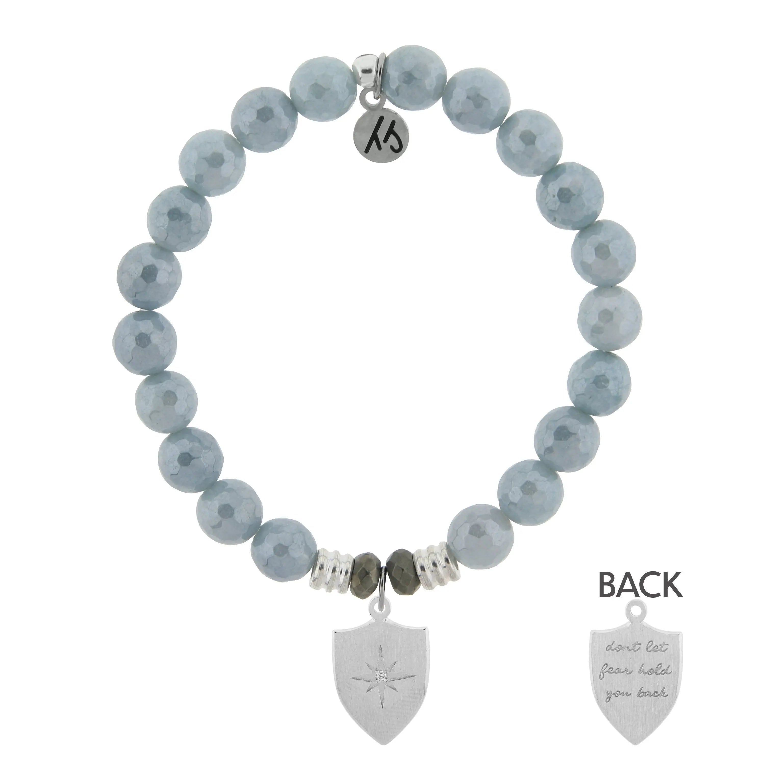Blue Quartzite Gemstone Bracelet with Strength Shield Sterling Silver Charm Tiffany Jazelle