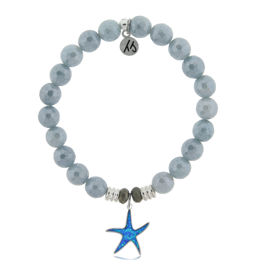 Blue Quartzite Stone Bracelet with Star of the Sea Sterling Silver Charm