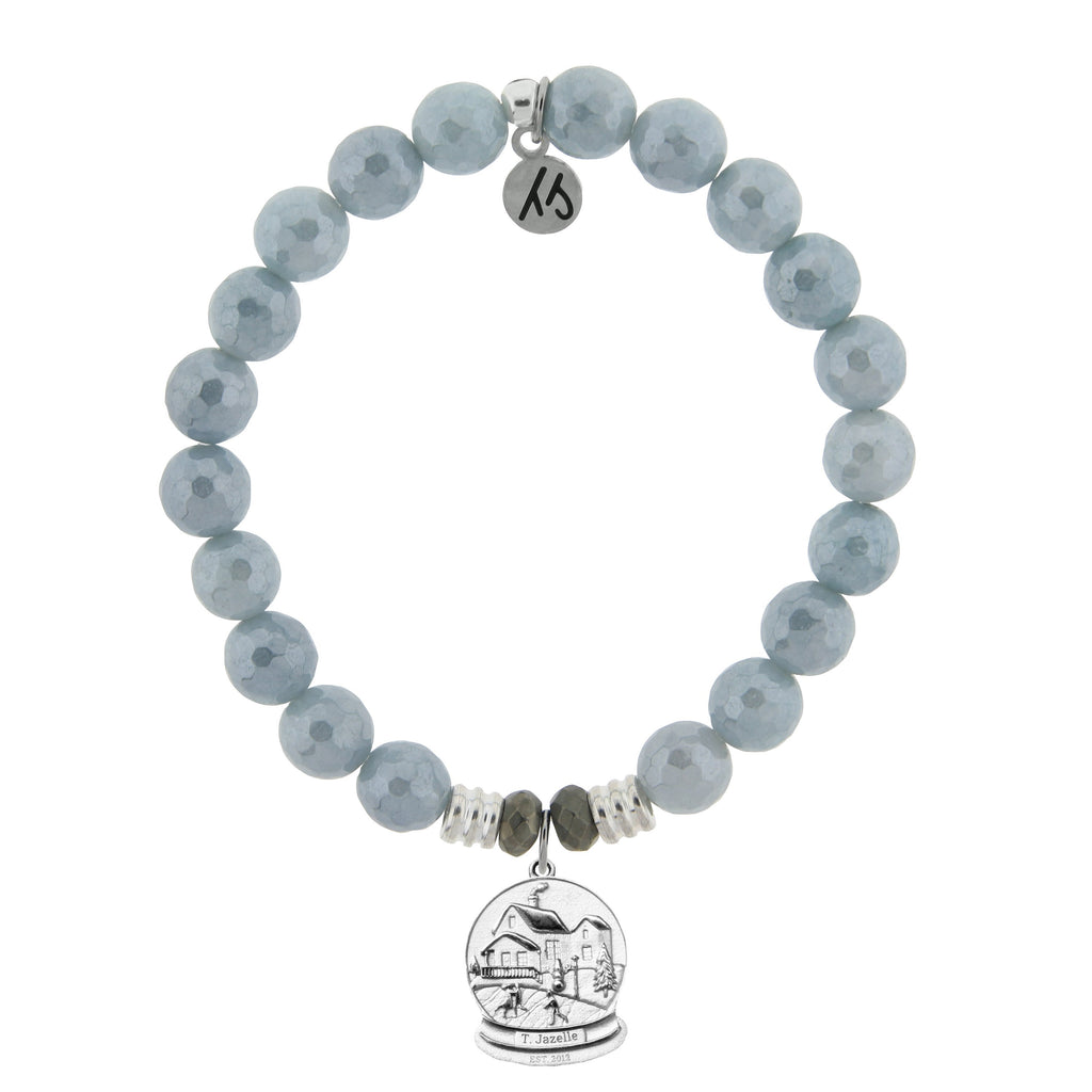 Blue Quartzite Stone Bracelet with Tis The Season Sterling Silver Charm