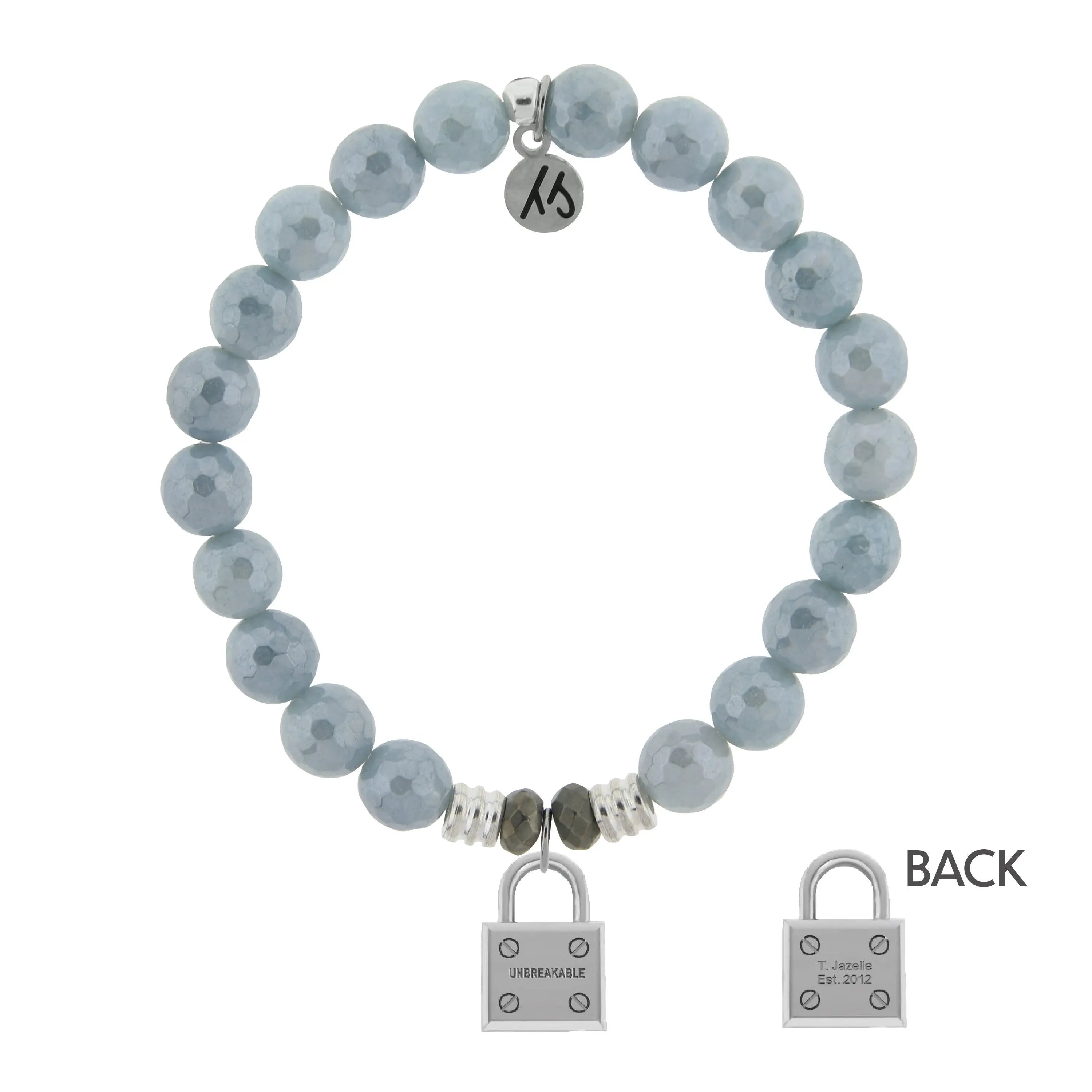 Blue Quartzite Gemstone Bracelet with Unbreakable Sterling Silver Charm Tiffany Jazelle
