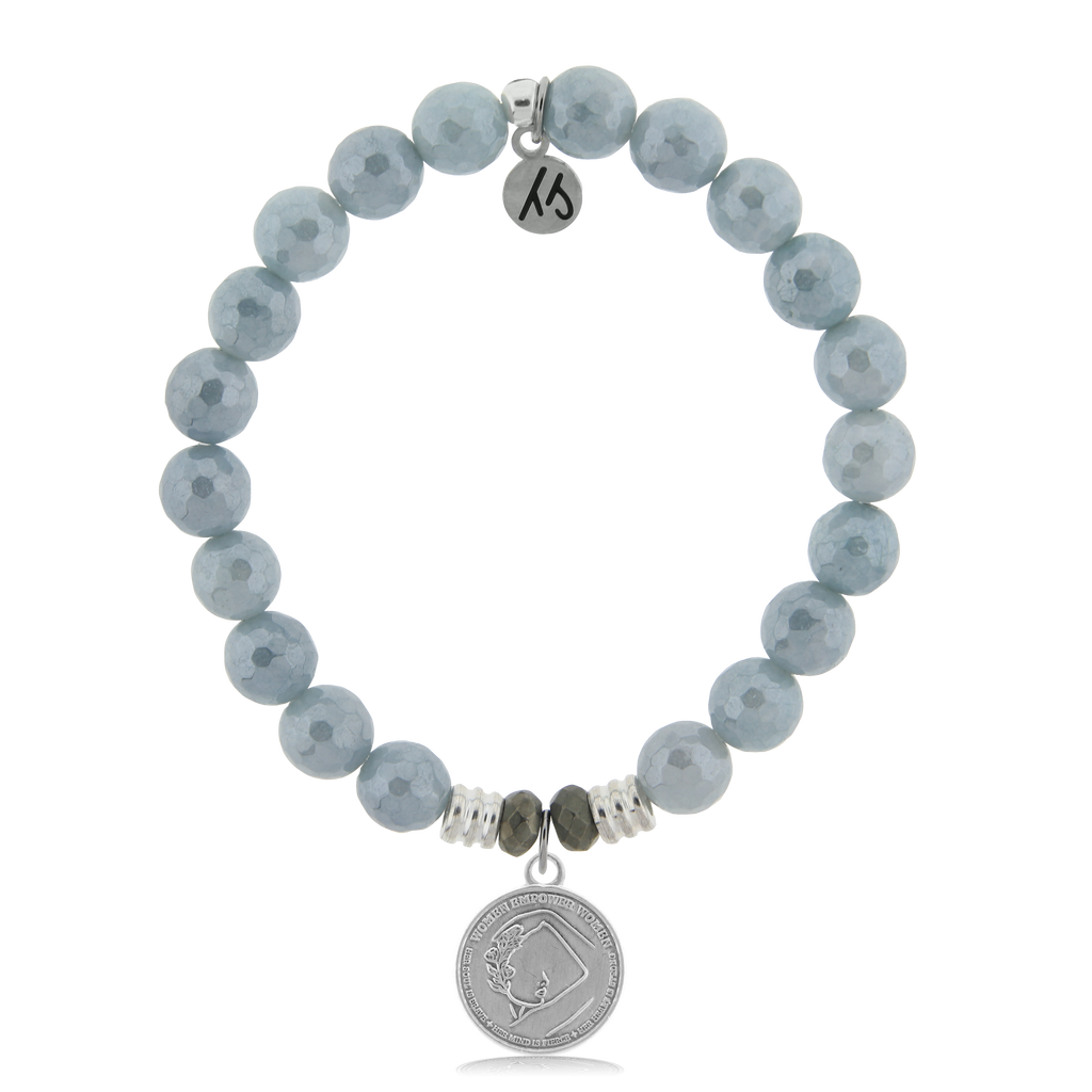 Blue Quartzite Stone Bracelet with We Are Strong Sterling Silver Charm