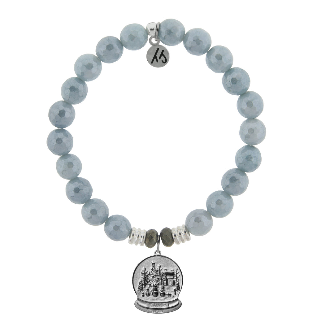 Blue Quartzite Stone Bracelet with Winter Wonderland Sterling Silver Charm