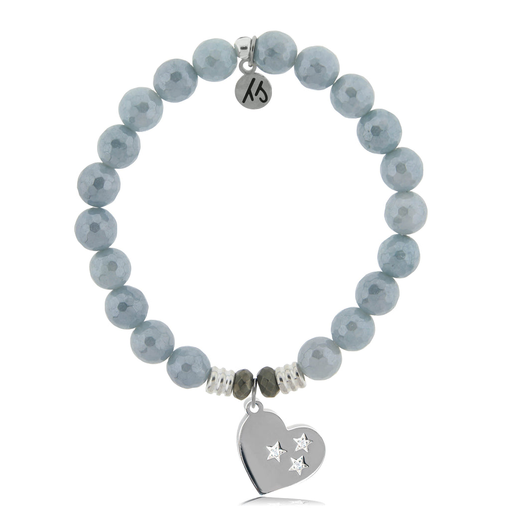 Blue Quartzite Stone Bracelet with Wishing Heart Sterling Silver Charm