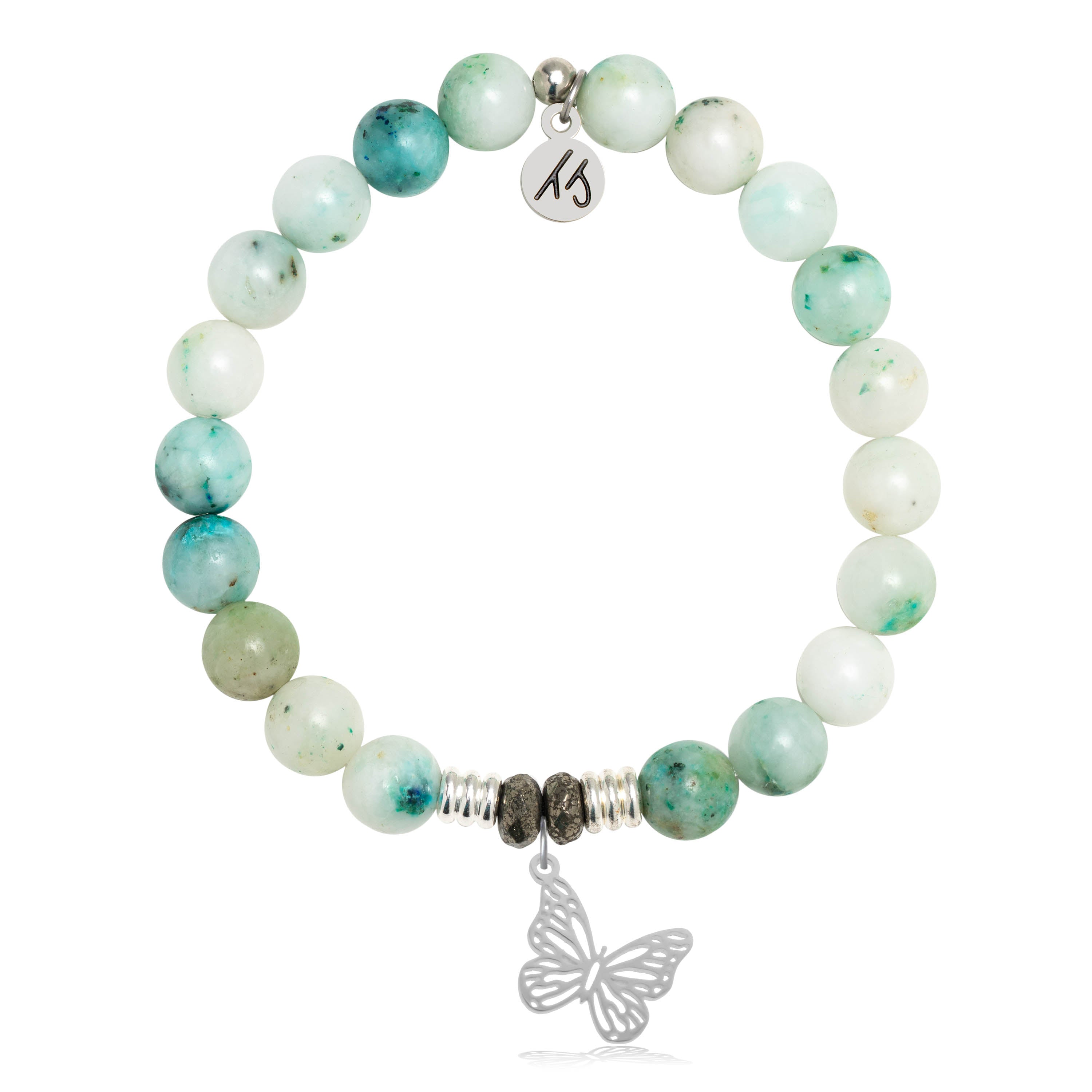 Charm bracelet, beads of imitated turquoise & silver