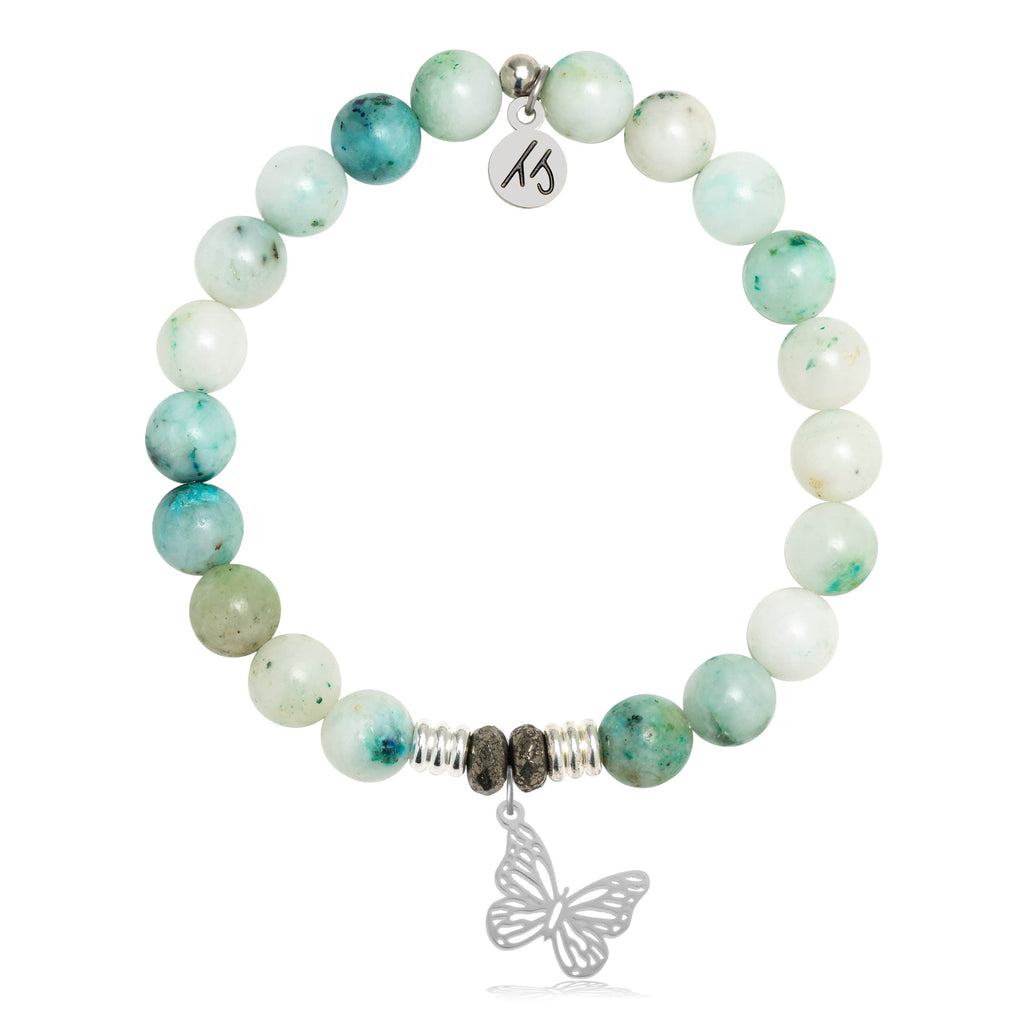 Caribbean Quartz Stone Bracelet with Butterfly Sterling Silver Charm