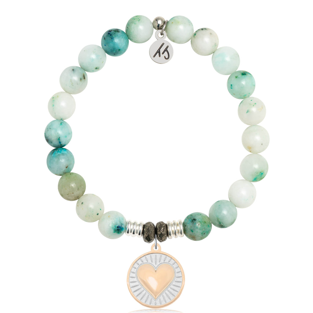 Caribbean Quartz Stone Bracelet with Heart of Gold Sterling Silver Charm