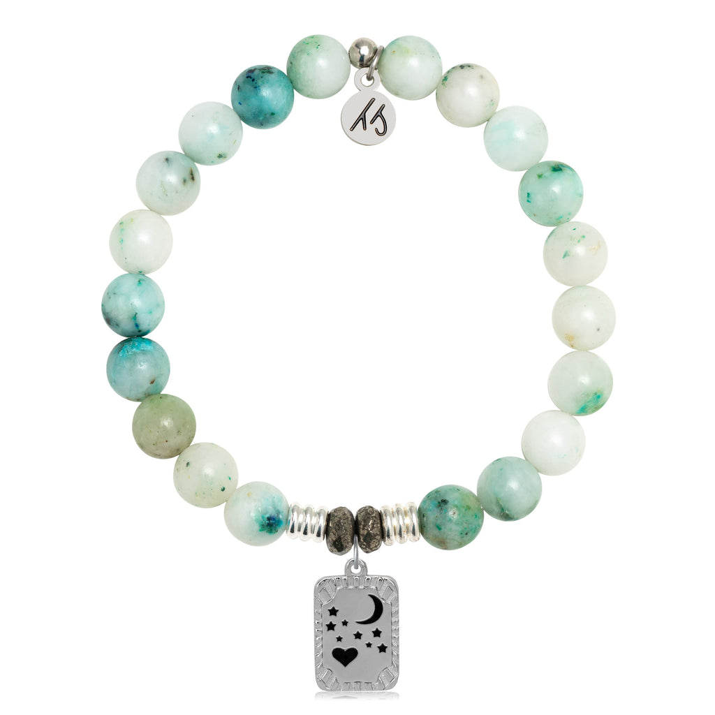 Caribbean Quartz Stone Bracelet with Moon and Back Sterling Silver Charm