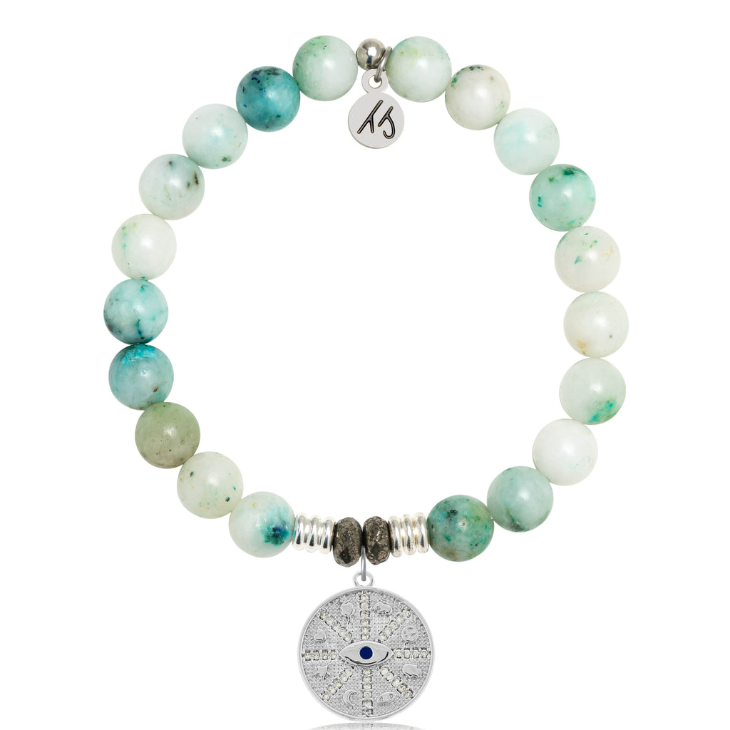 Caribbean Quartz Stone Bracelet with Protection Sterling Silver Charm