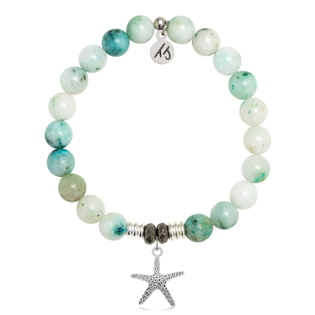 Caribbean Quartz Stone Bracelet with Starfish Sterling Silver Charm