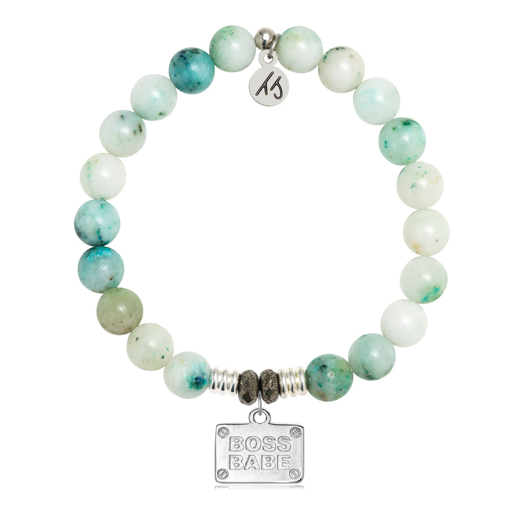 Caribbean Quartzite Stone Bracelet with Boss Babe Sterling Silver Charm