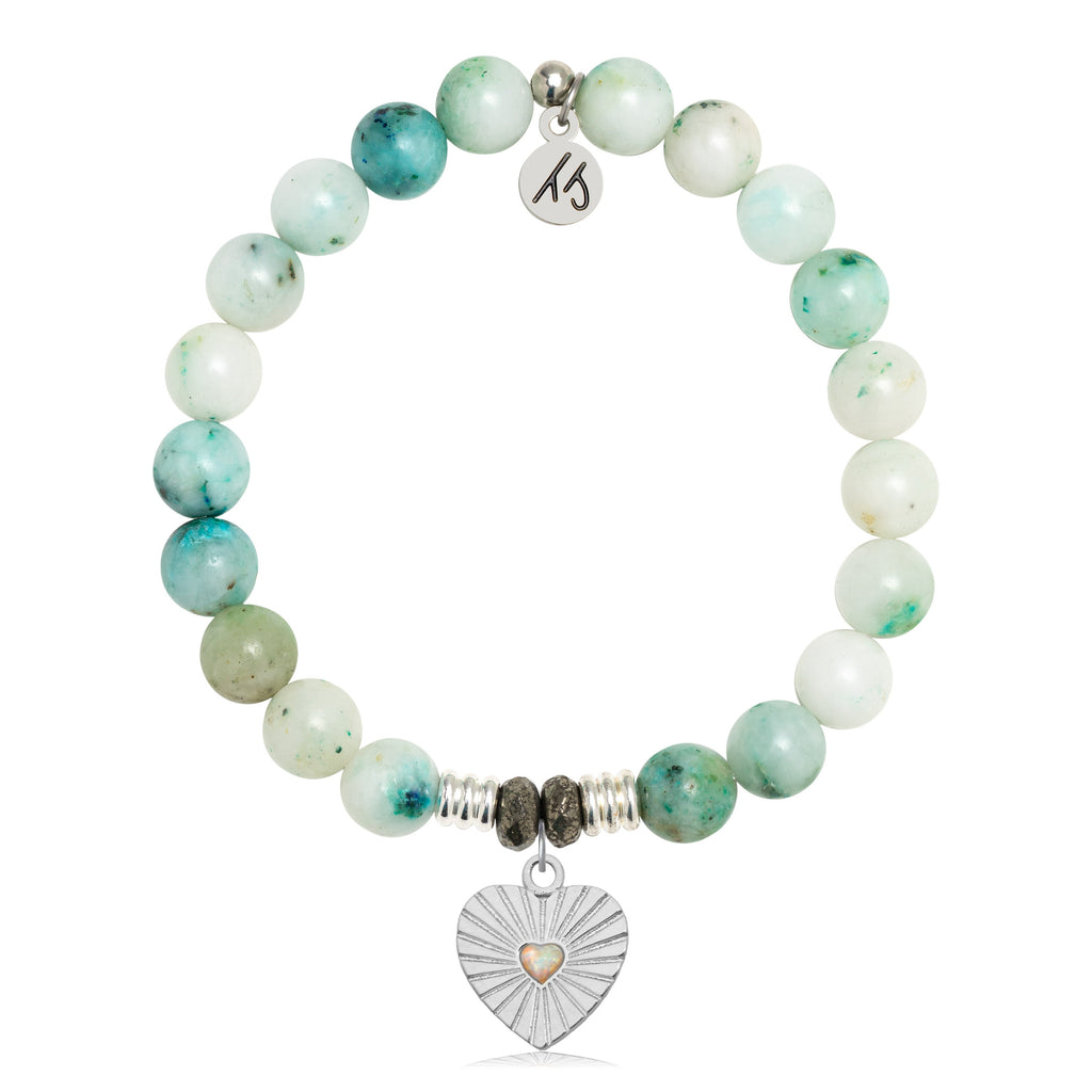 Caribbean Quartzite Stone Bracelet with Heart Sterling Silver Charm