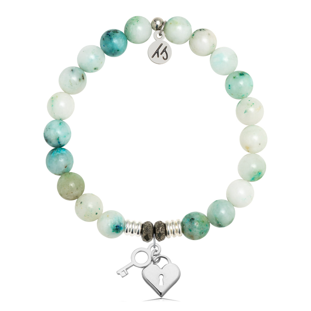 Caribbean Quartzite Stone Bracelet with Key to my Heart Sterling Silver Charm