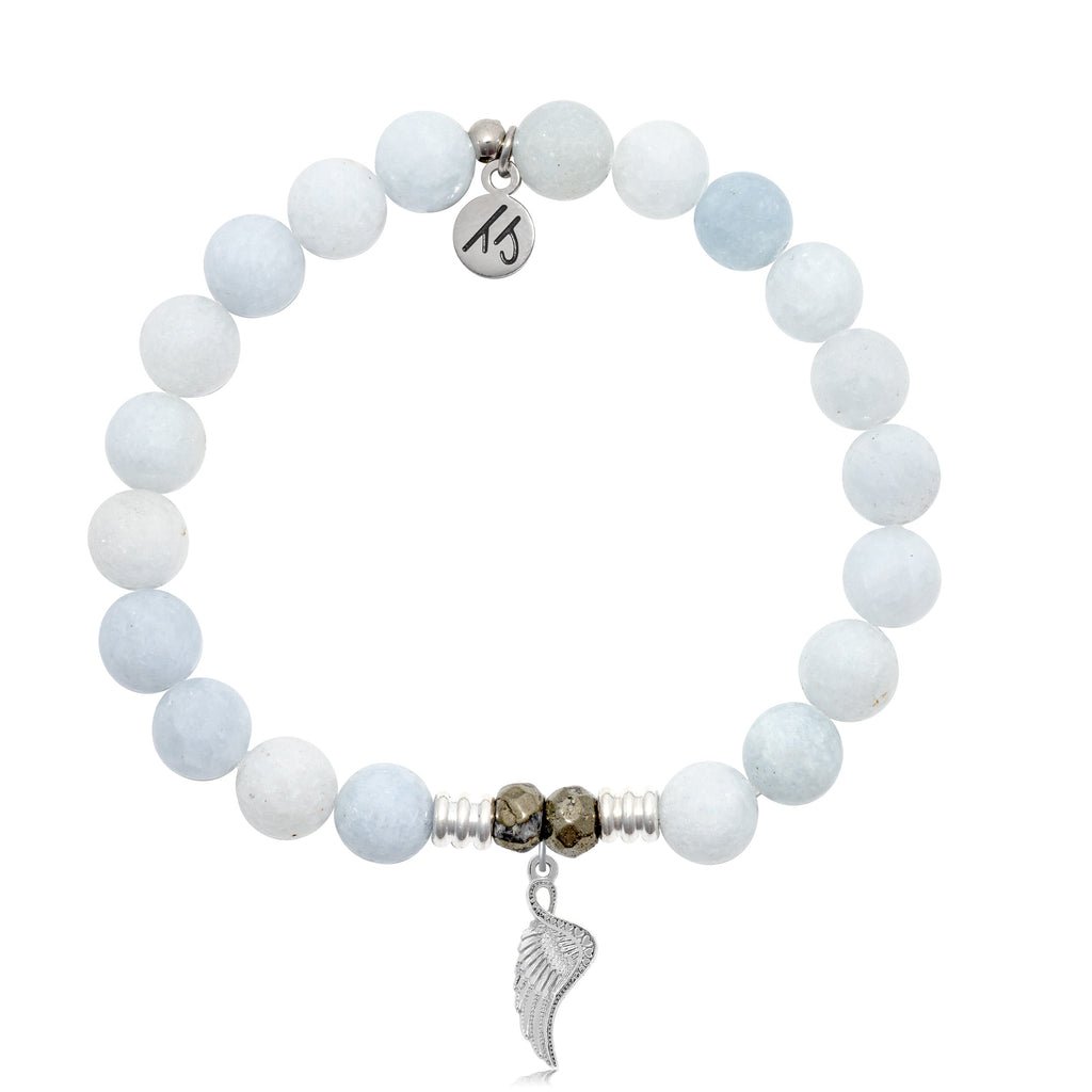 Celestine Stone Bracelet with Angel Blessing Sterling Silver Charm