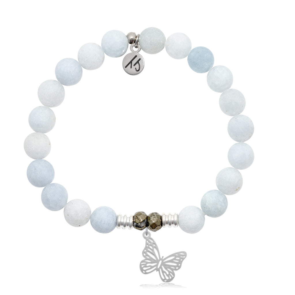 Celestine Stone Bracelet with Butterfly Sterling Silver Charm
