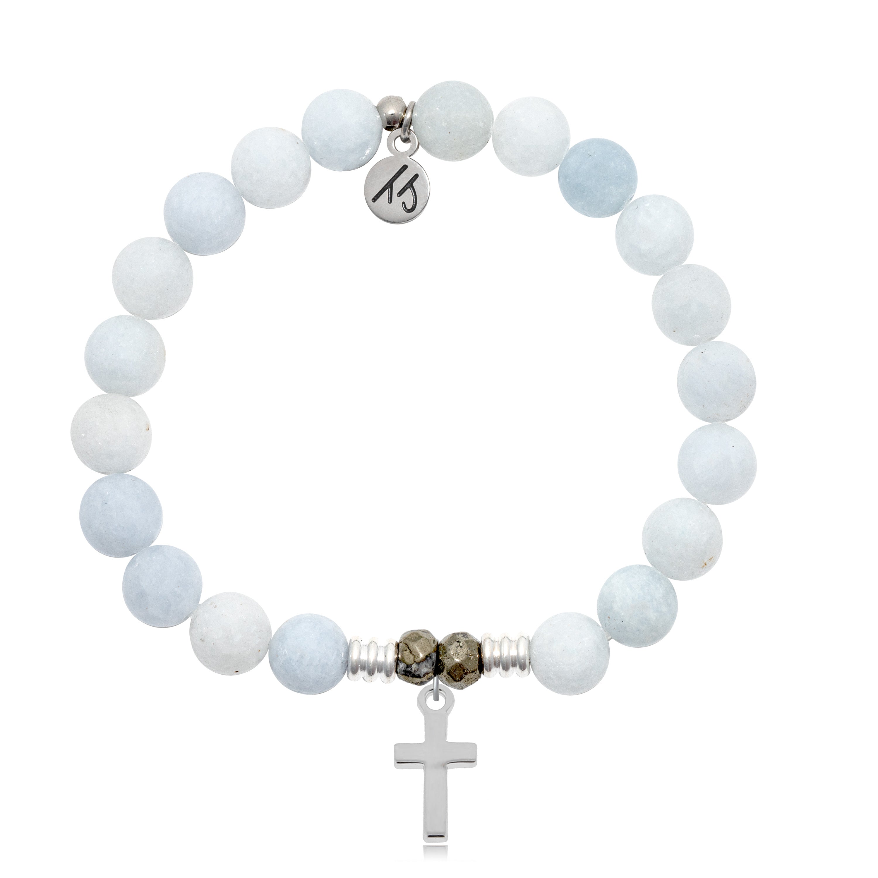 Celestine Stone Bracelet with Cross Sterling Silver Charm