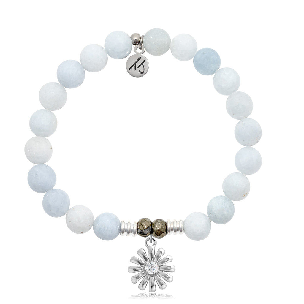 Celestine Stone Bracelet with Daisy Rectangle Sterling Silver Charm
