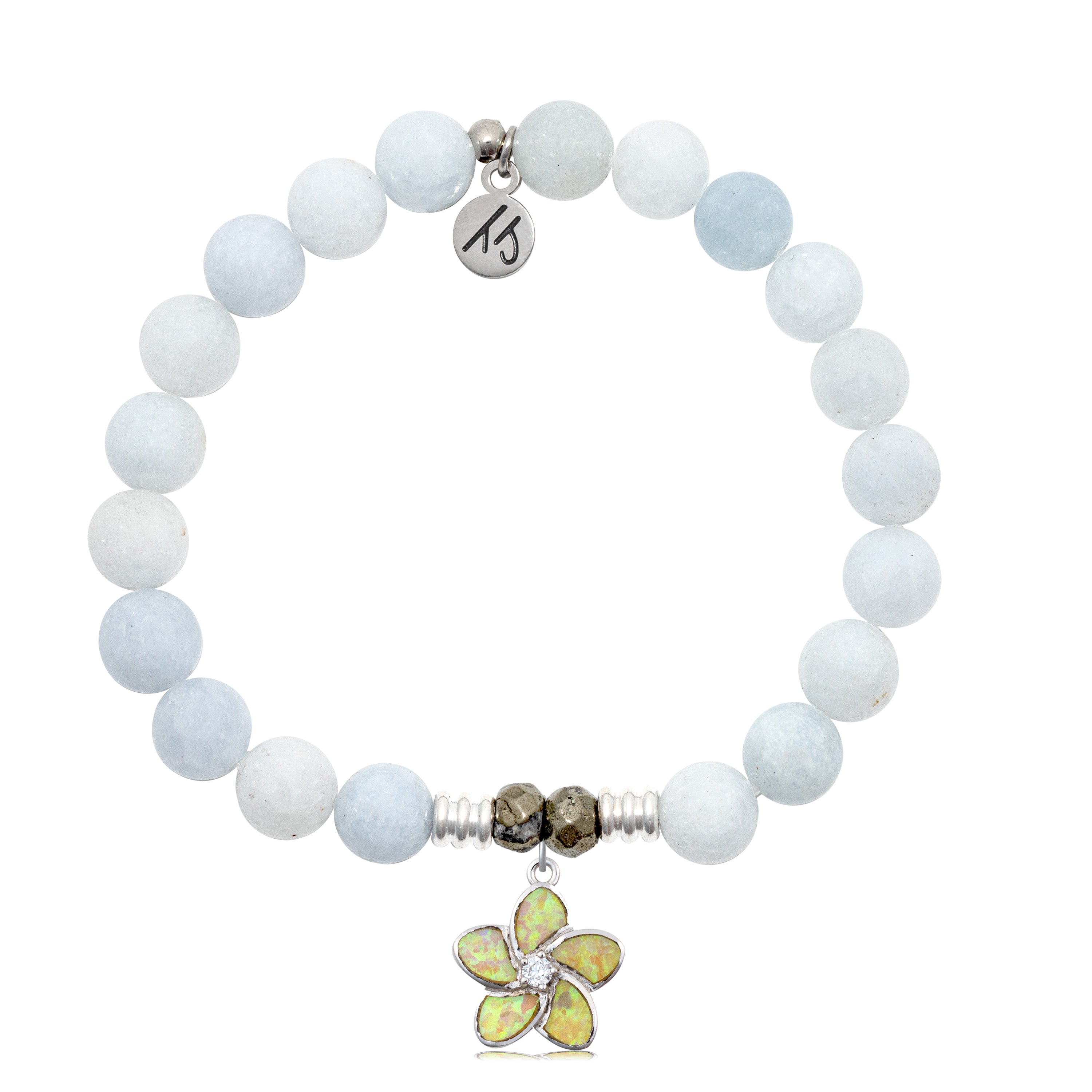 Celestine Stone Bracelet with Flower of Positivity Sterling Silver Charm