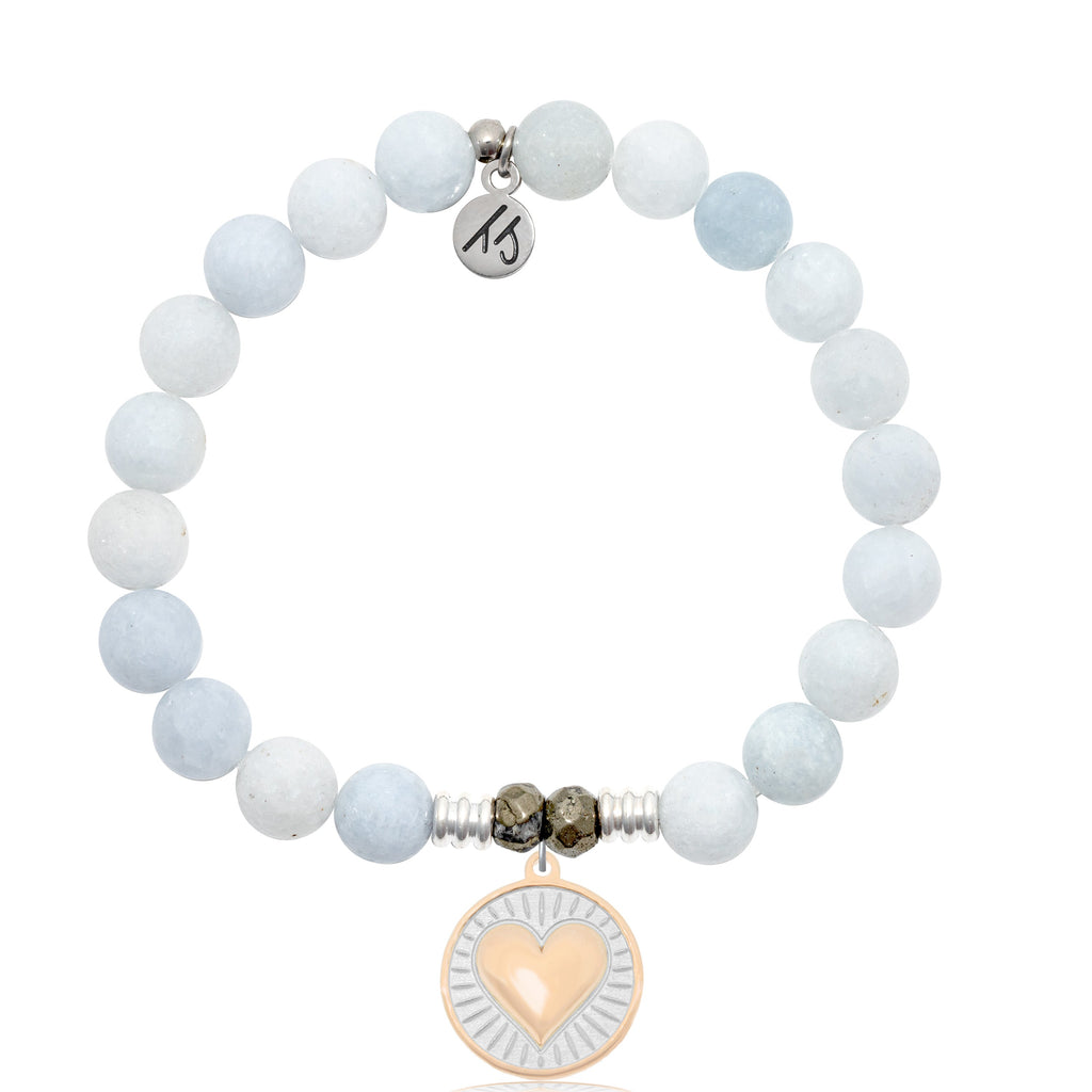 Celestine Stone Bracelet with Heart of Gold Sterling Silver Charm