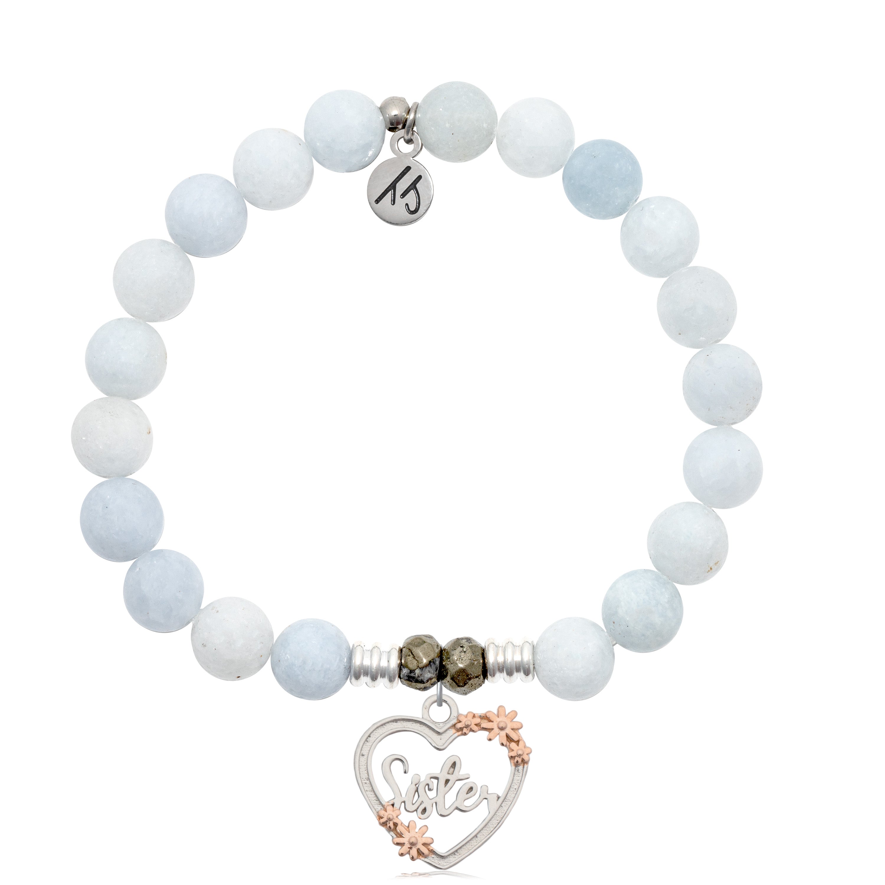 Celestine Stone Bracelet with Heart Sister Sterling Silver Charm