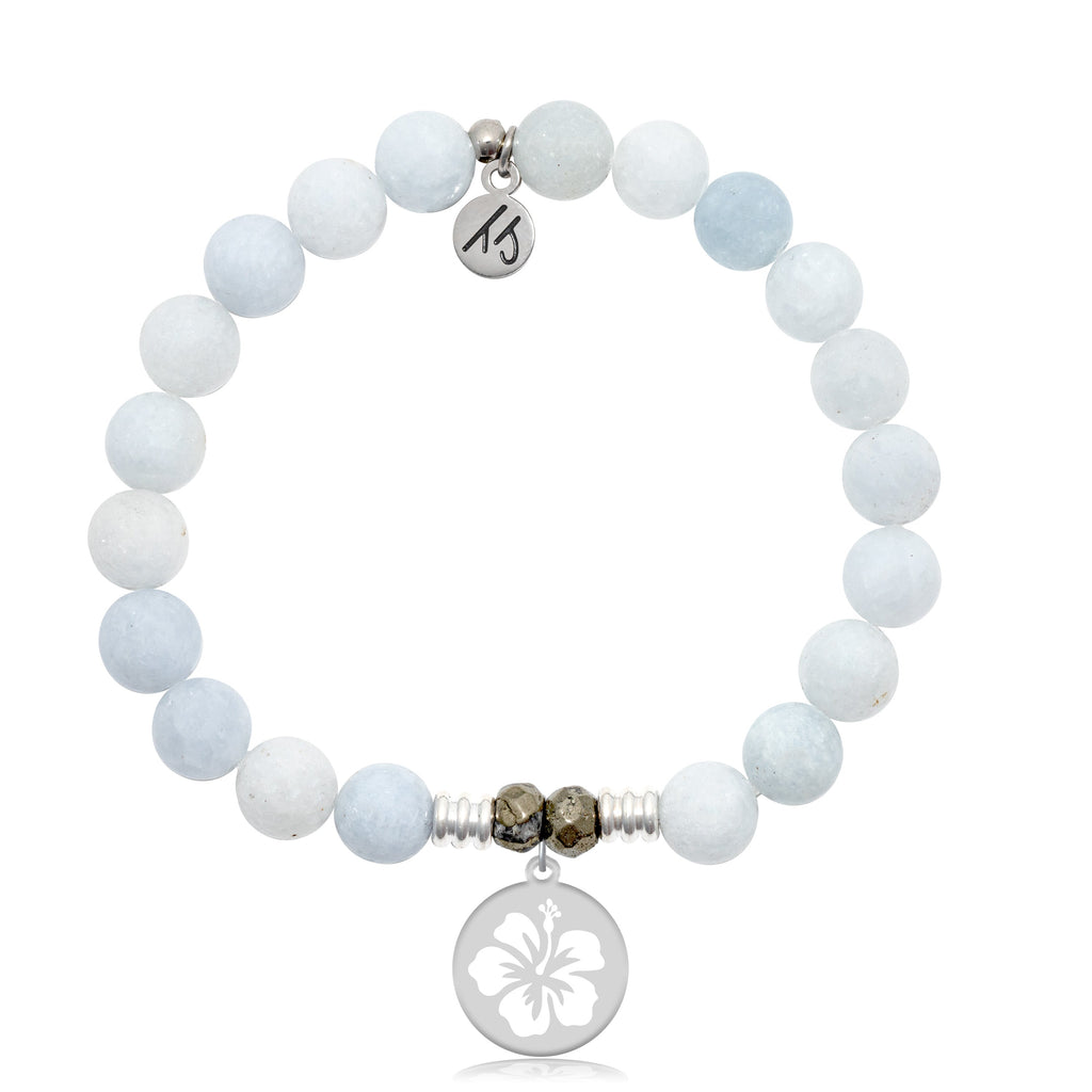 Celestine Stone Bracelet with Hibiscus Sterling Silver Charm