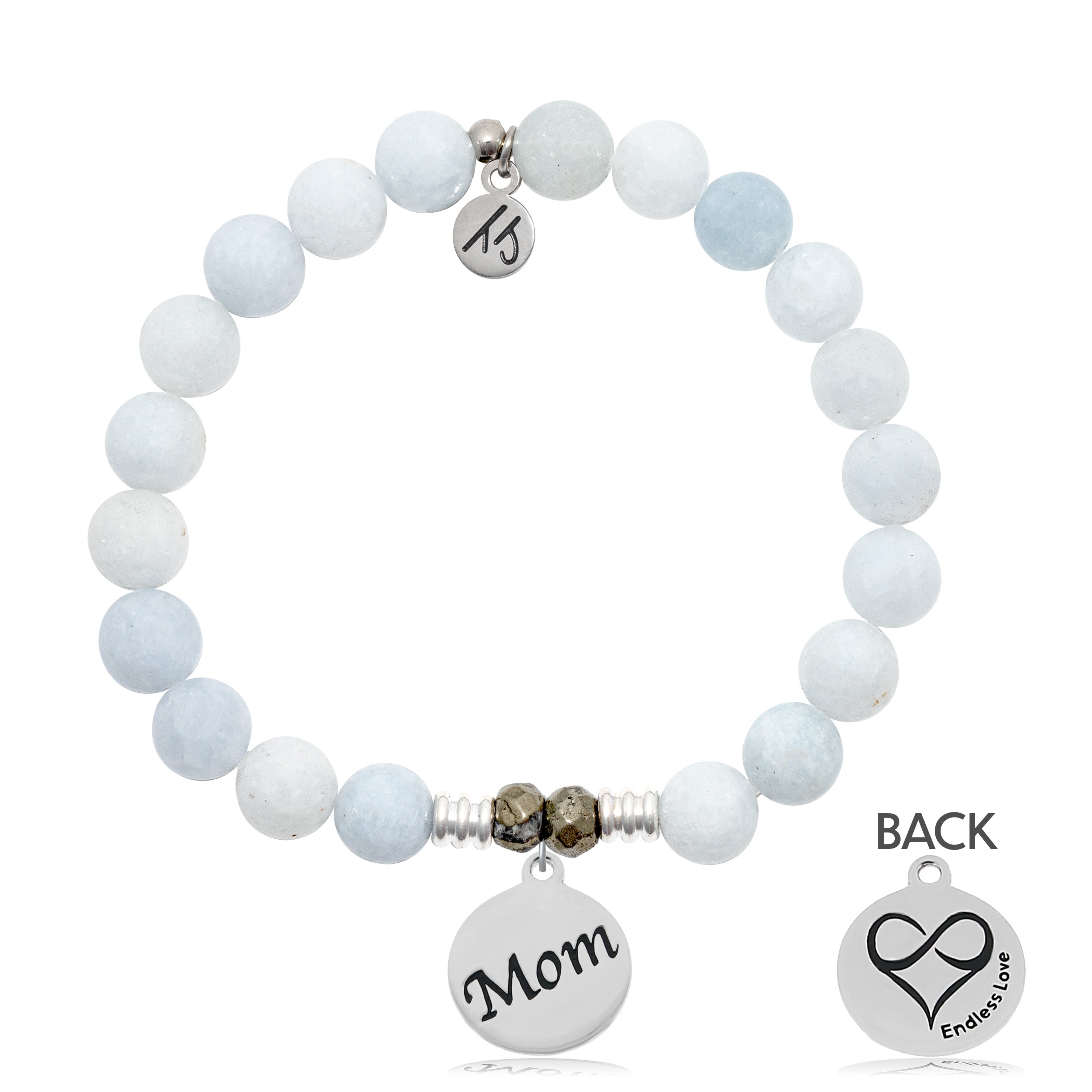 Celestine Stone Bracelet with Mom Sterling Silver Charm