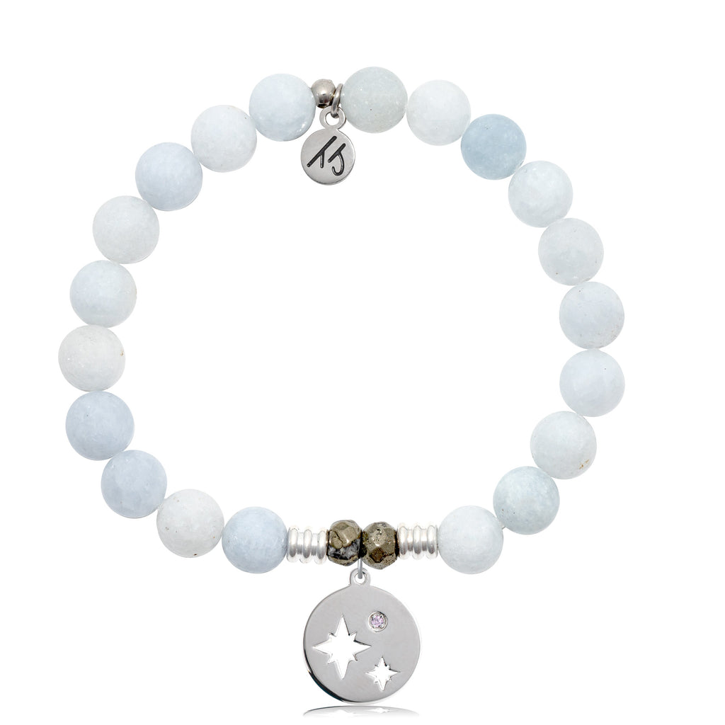 Celestine Stone Bracelet with Mother Daughter Sterling Silver Charm