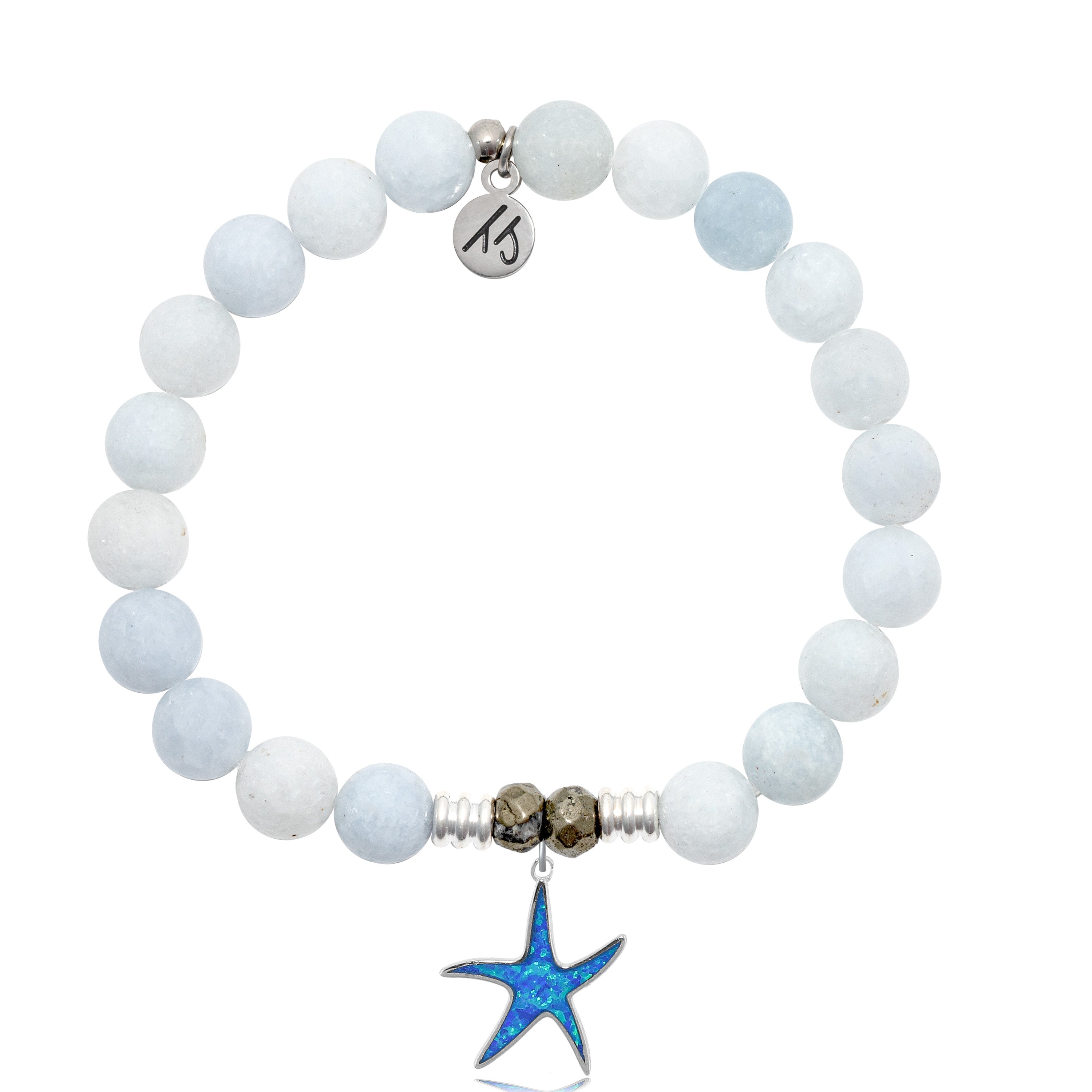 Celestine Stone Bracelet with Star of the Sea Sterling Silver Charm