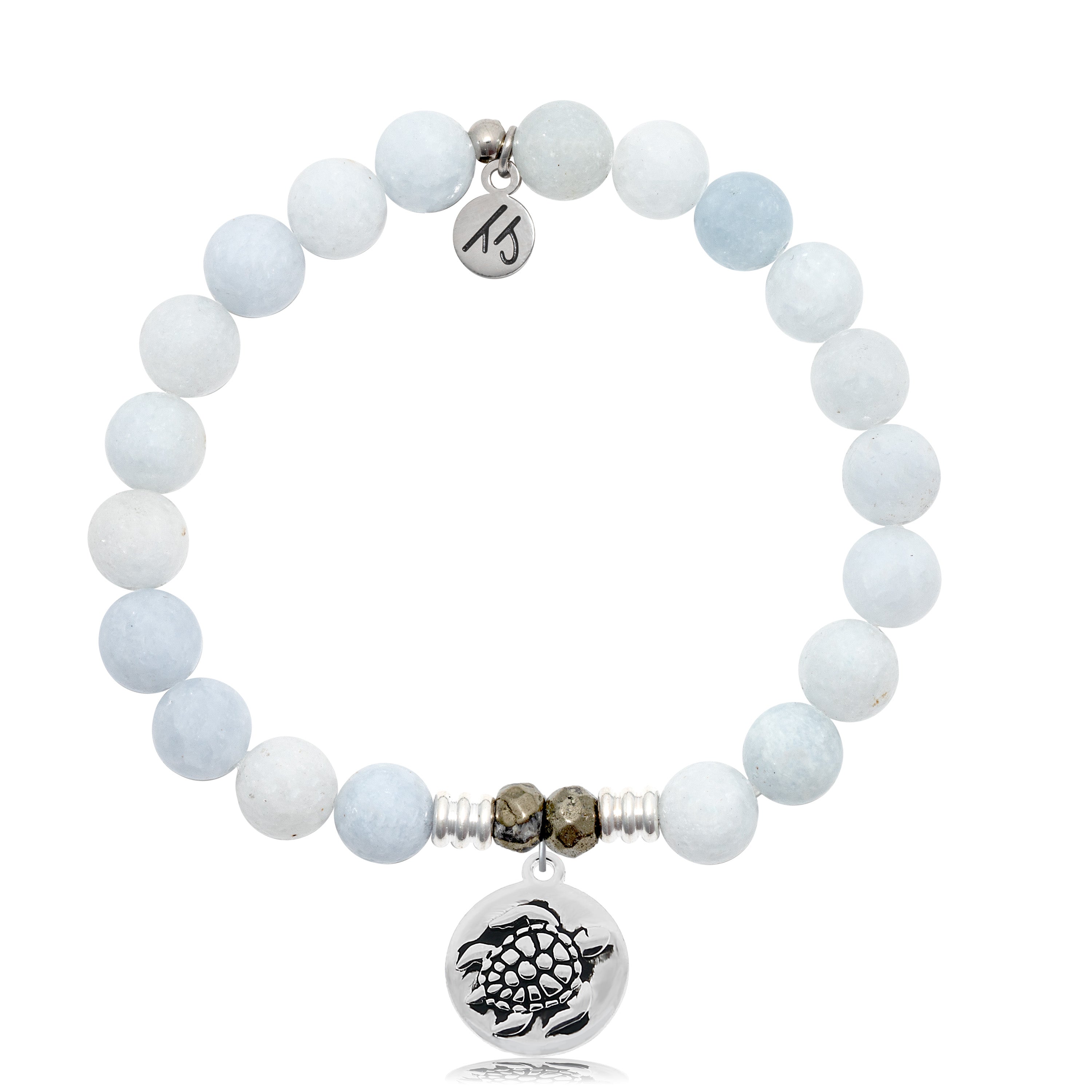 Celestine Stone Bracelet with Turtle Sterling Silver Charm
