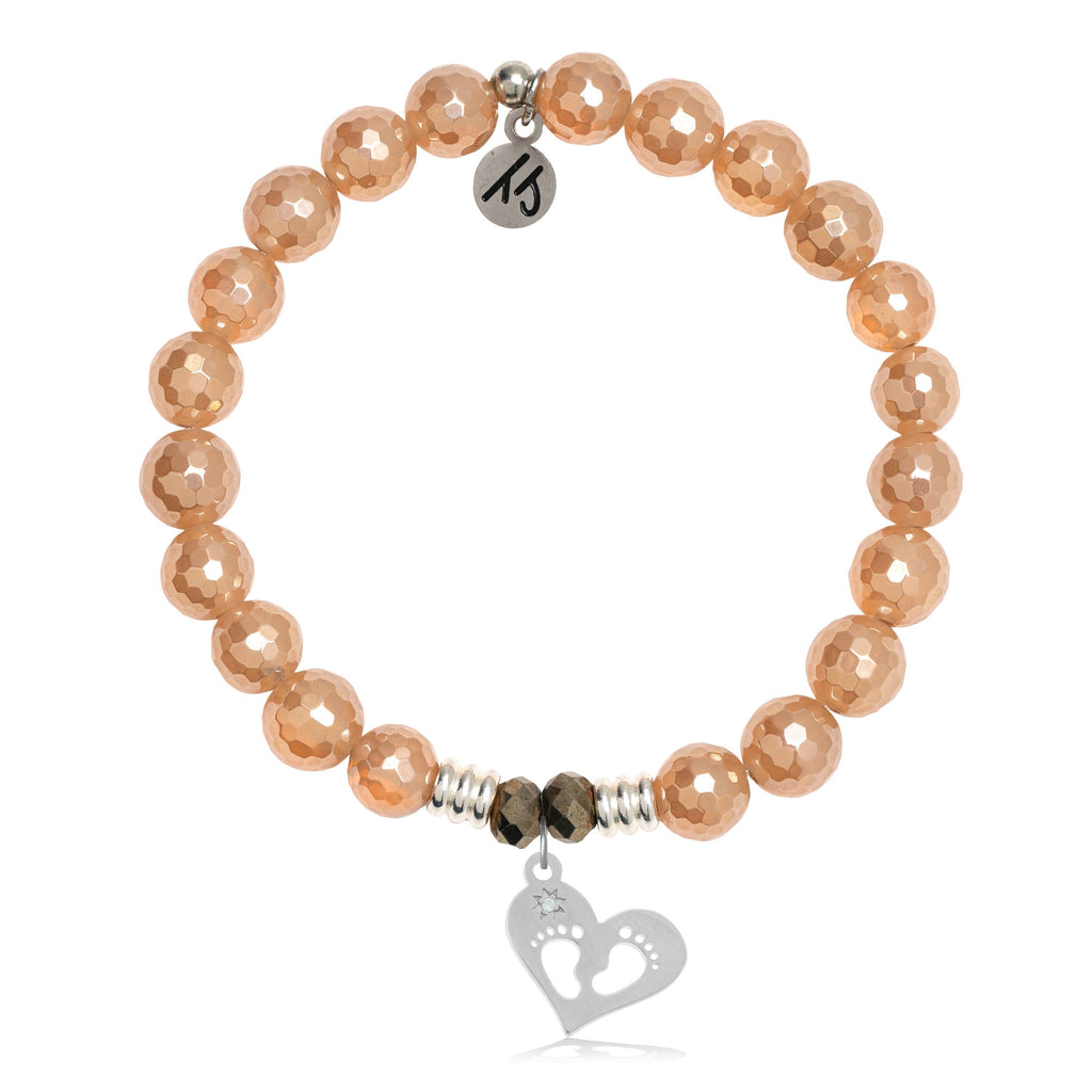 Champagne Agate Stone Bracelet with Baby Feet Sterling Silver Charm